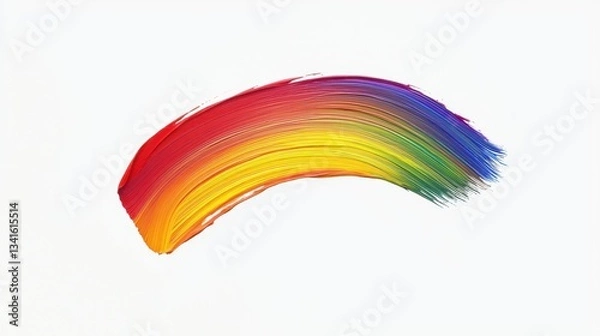 Fototapeta Rainbow brush stroke of oil paint isolated on white background. Hand drawing multicolor brush line. Colorful realistic modern design element