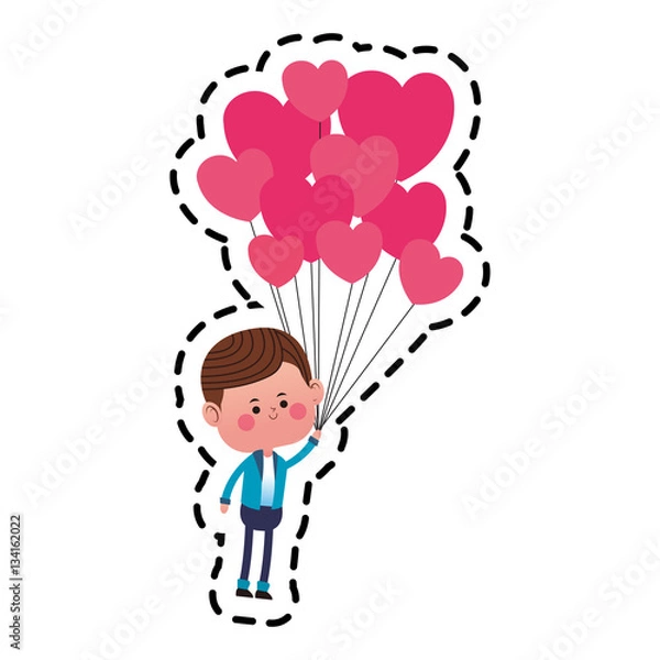 Fototapeta kawaii boy with heart icon over white background. colorful design. vector illustration