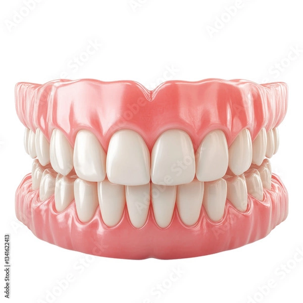 Fototapeta PNG healthy jaw row of human teeth with natural pink gums. Teeth are straight, white, symmetrically aligned.  Suitable for dental and medical illustrations