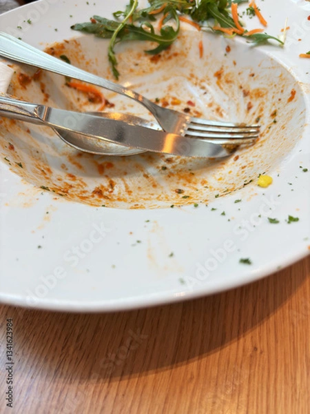 Fototapeta An empty plate with a knife and fork on it