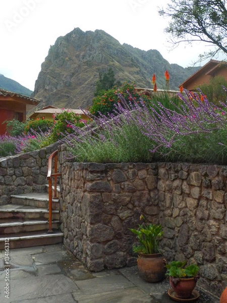 Fototapeta ollantaytambo: flowers and hotel2 