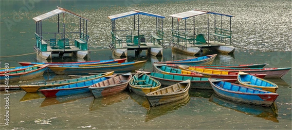 Obraz Brightly coloured boats on Lake Phewa the second largest lake in Nepal