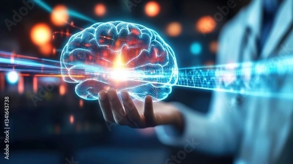 Obraz Medical breakthrough neuroscience innovations lab setting digital art futuristic environment close-up brain technology advancement