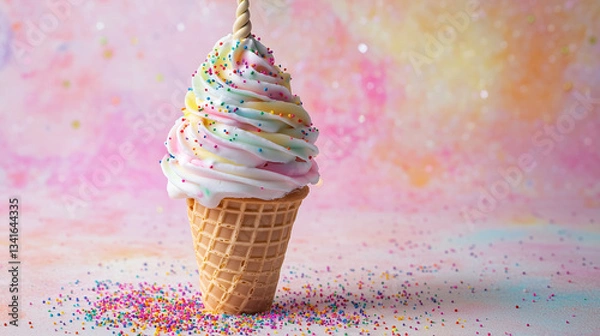 Fototapeta ユニコーンの魔法がかかったレインボーソフトクリーム