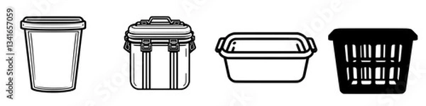 Obraz Various types of containers for storage in different shapes and sizes arranged side by side on a neutral background
