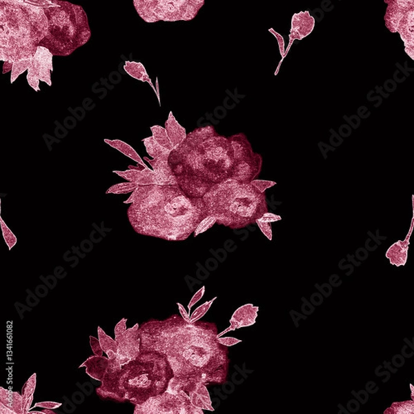 Fototapeta Seamless pattern with watercolor flower motif on a * background