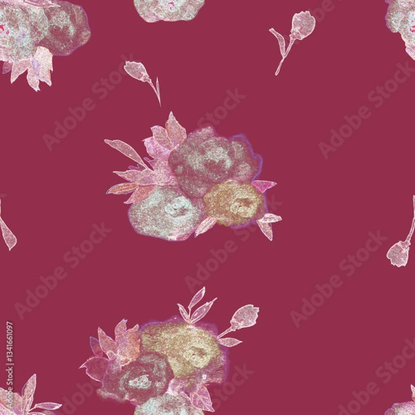 Fototapeta Seamless pattern with watercolor flower motif on a * background