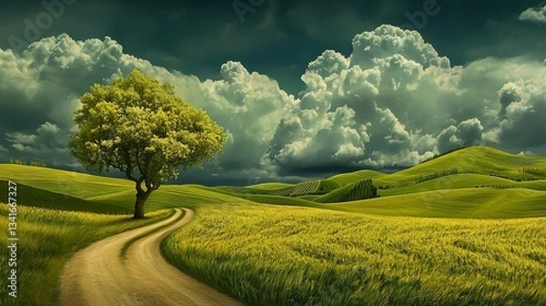 Fototapeta Winding Road Through Tuscan Fields