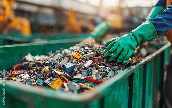 Obraz Recycling electronics waste in industrial facility