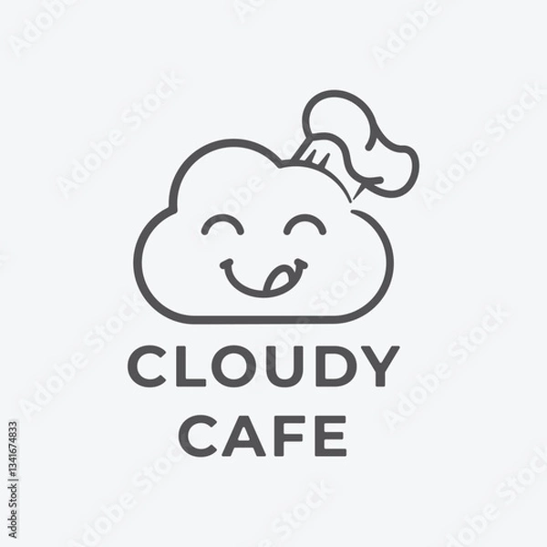 Obraz Cloudy Cafe Line Art Logo Design