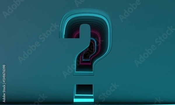 Obraz Background with question mark sign shaped empty corridor. Self development and education concept. 3D render