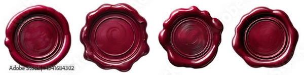 Obraz Set of 4 realistic red wax seals isolated on a transparent background. With a glossy and textured effect.