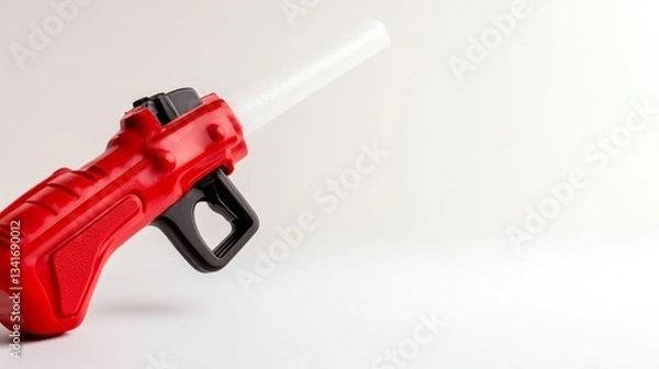 Fototapeta A bright red fuel nozzle stands out against a clean background. Perfect for illustrating themes of energy and efficiency in modern transportation. Generative AI