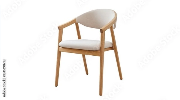 Fototapeta A minimalist Scandinavian-style office chair in natural wood with a soft fabric cushion and sleek armrests.