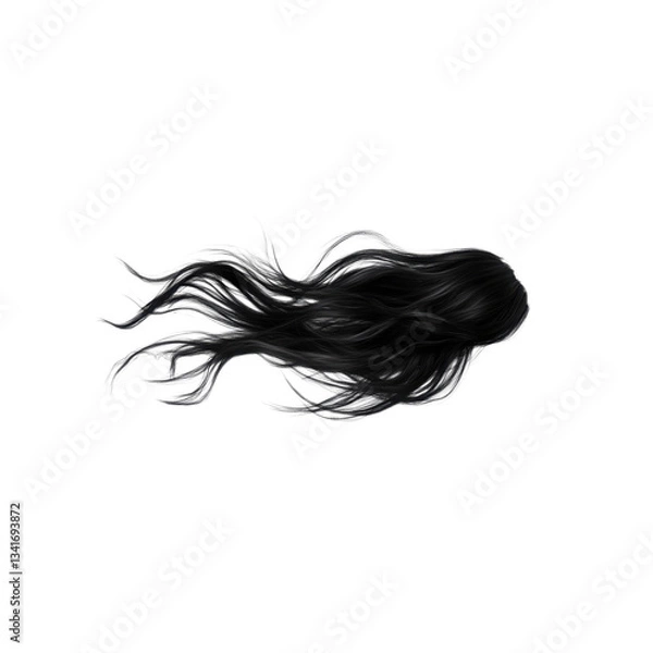 Obraz Black hair flows gracefully on a white surface, emphasizing its sleek texture and movement in a striking isolated layout.