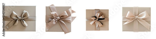 Obraz A luxurious beige gift box with a satin ribbon, generated using Generative Ai, is depicted isolated on a transparent background