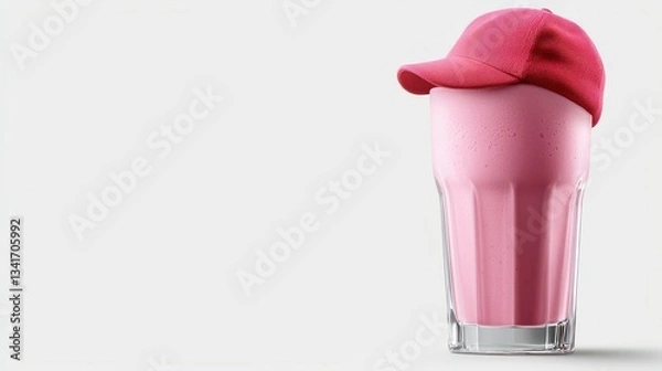 Fototapeta Pink Smoothie with Knit Cap on White Background