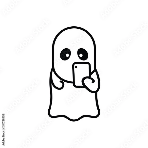 Fototapeta Ghost Using Smartphone – Haunted Tech, Glitching Pixels, Spectral Icon, Clipart