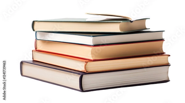 Fototapeta Stack of five colorful hardcover books piled neatly together