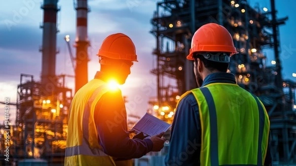 Fototapeta Engineers conducting real-time vibration analysis on an aging industrial structure, preventing structural failure