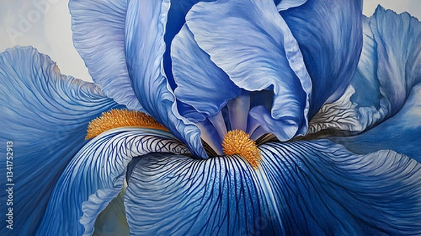 Obraz Velvety iris in soft blue with golden stamen detail
