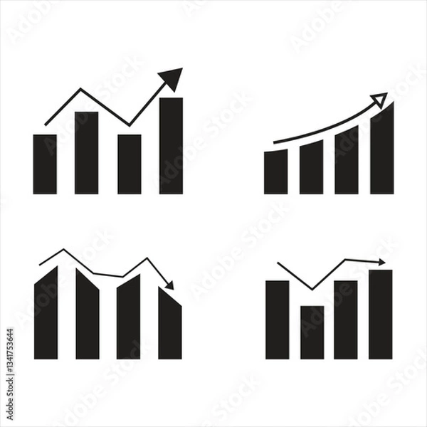 Fototapeta Growing graph set. Growth success arrow icon.   Growth chart icon. bar graph. Growing simple flat black bar chart vector icon