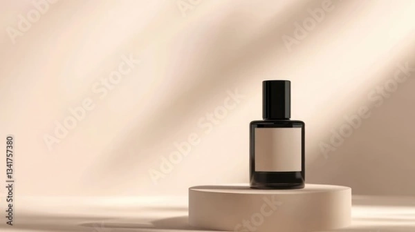 Obraz Elegant Black Perfume Bottle on Minimalist Background with Shadows