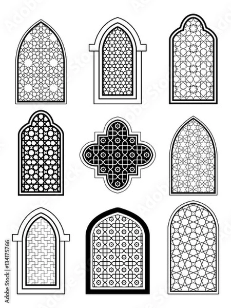 Fototapeta Arabic or Islamic traditional architecture, set of window