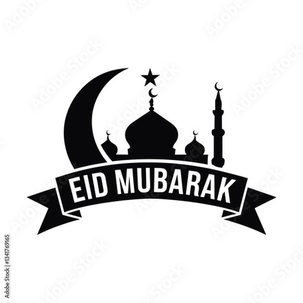 Fototapeta Eid Mubarak flat style decorative greeting background.