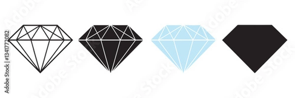 Fototapeta Diamond icon vector set, diamond gems vector silhouette, line art vector outline drawing