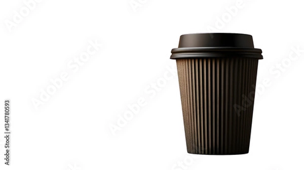 Fototapeta A black ribbed paper cup with a black lid on a white background.
