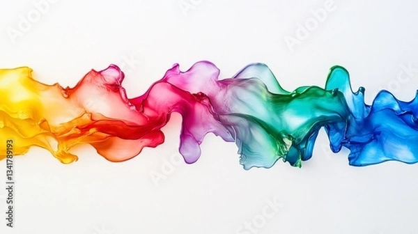 Fototapeta Abstract fluid art with vibrant colors flowing across a white background for design
