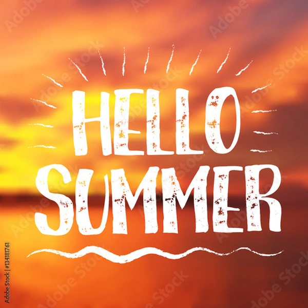 Fototapeta Sea Background with Lettering Hello Summer. Vector Illustration
