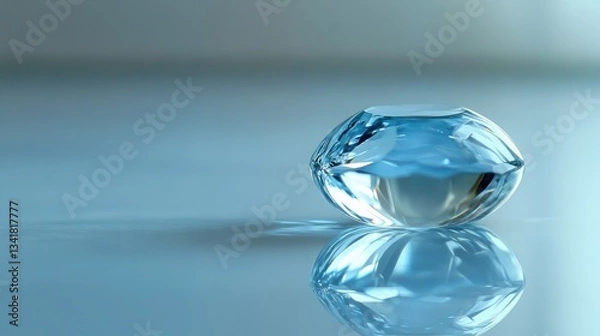 Obraz Close-Up of a Crystal Blue Gemstone on a Smooth Surface Reflecting Light