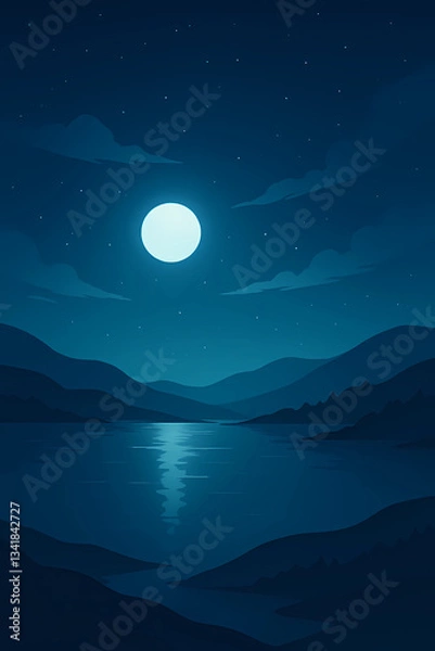 Fototapeta "A serene moonlit lake with a glowing full moon"