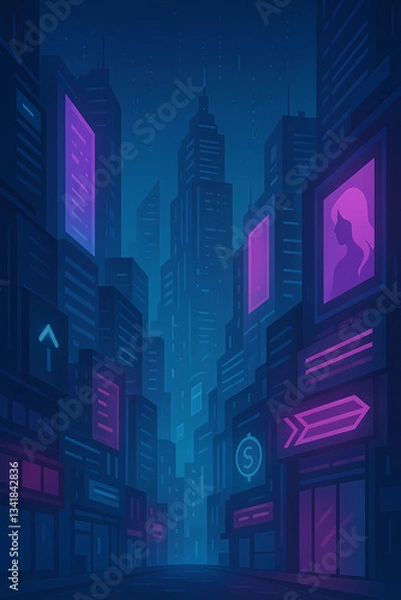 Fototapeta "A futuristic cyberpunk city with neon lights and high-tech skyscrapers"