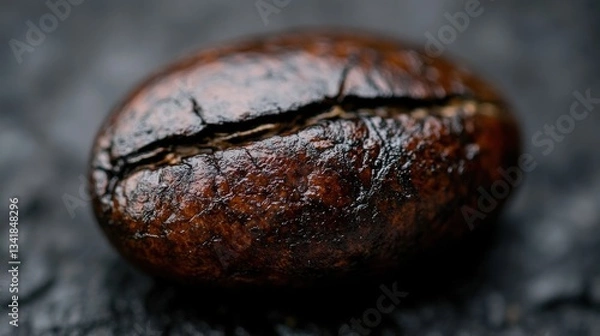 Fototapeta Close-Up View of a Single Cracked Coffee Bean on Dark Surface