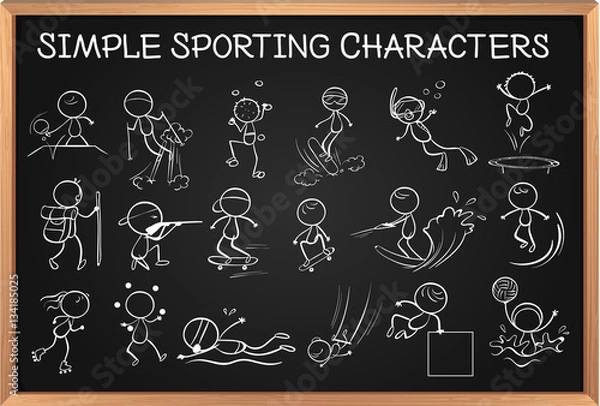 Fototapeta Simple sporting characters on blackboard