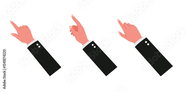 Fototapeta Businessman hands point, scroll down or up on smartphone or tablet flat vector for study, surf internet or working illustration isolated on white background.