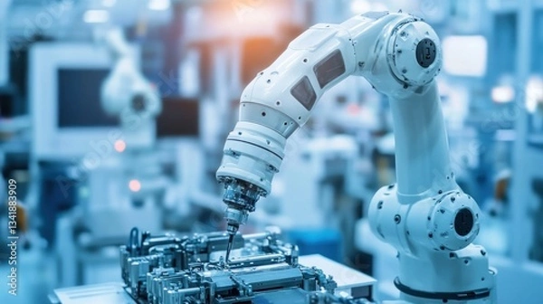 Fototapeta Automated precision: robotic arm in modern industrial manufacturing environment