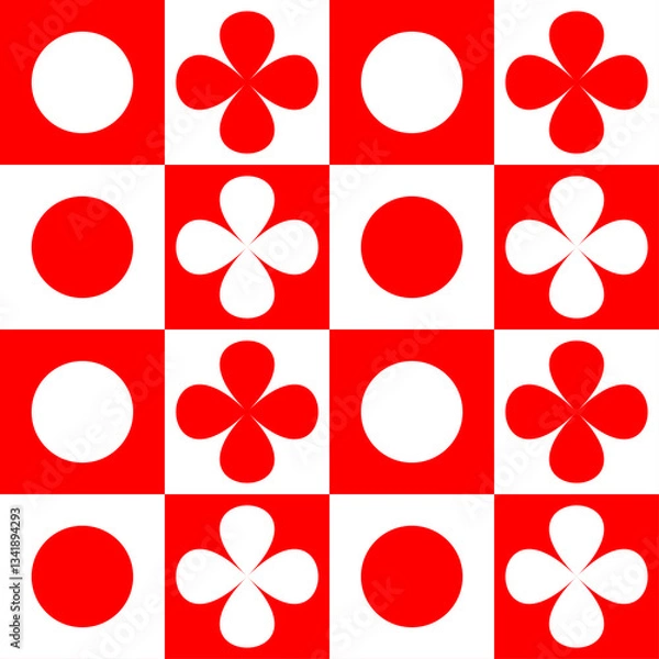 Fototapeta Seamless pattern with red white flowers circles