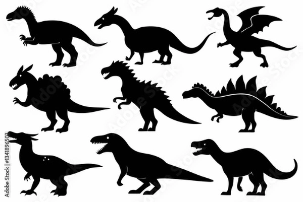 Obraz set of dinosaurs line art silhouette vector illustration