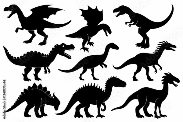 Obraz set of dinosaurs line art silhouette vector illustration