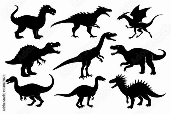 Obraz dinosaurs set line art silhouette vector illustration