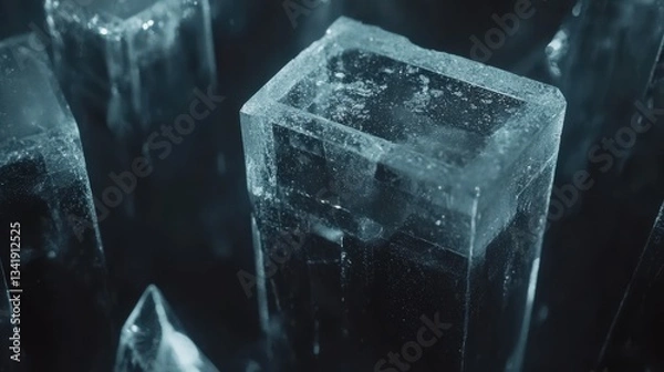 Fototapeta Close-Up of Shimmering Ice Crystals on Dark Background for Texture Use