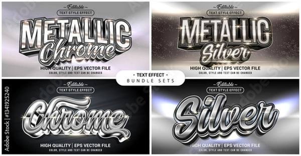 Obraz Text style effect bundle set. Metallic Chrome Silver theme set. Vector editable file format