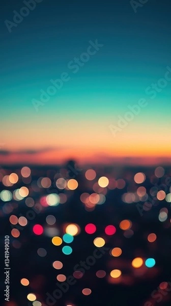 Fototapeta Twilight cityscape with bokeh lights against a tealblue sky