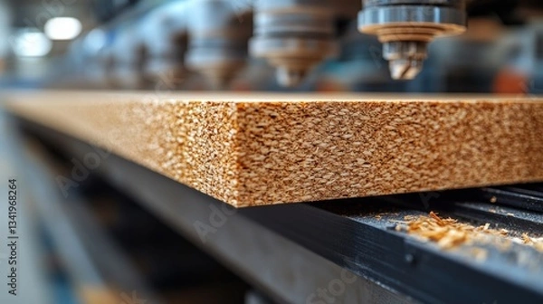 Fototapeta Close-up of Particleboard on a CNC Machine During Manufacturing Process