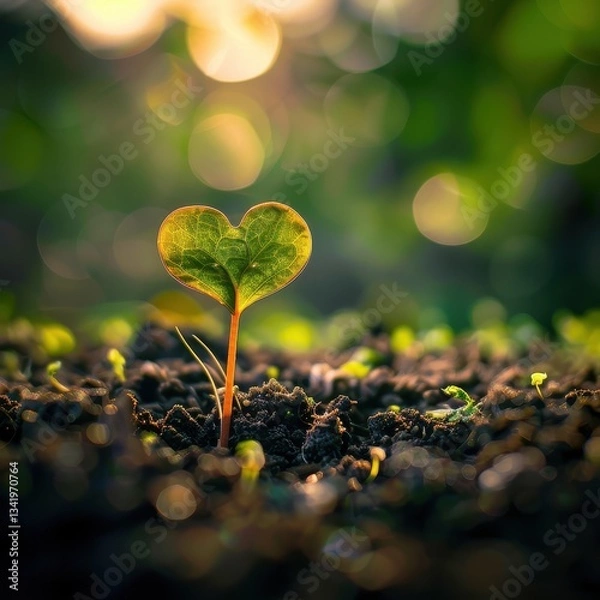 Fototapeta Heart-shaped sprout emerging from the earth, symbolizing new beginnings and love for nature