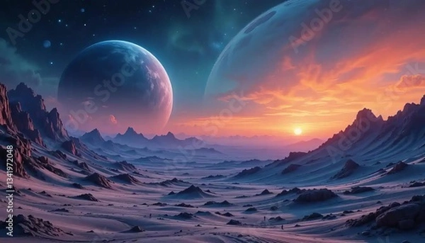 Fototapeta Alien Planet Double Sunset